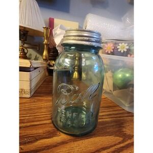 Antique Vintage Blue Aqua Ball‎ Perfect Mason Jar W/ Lid 1923 #3